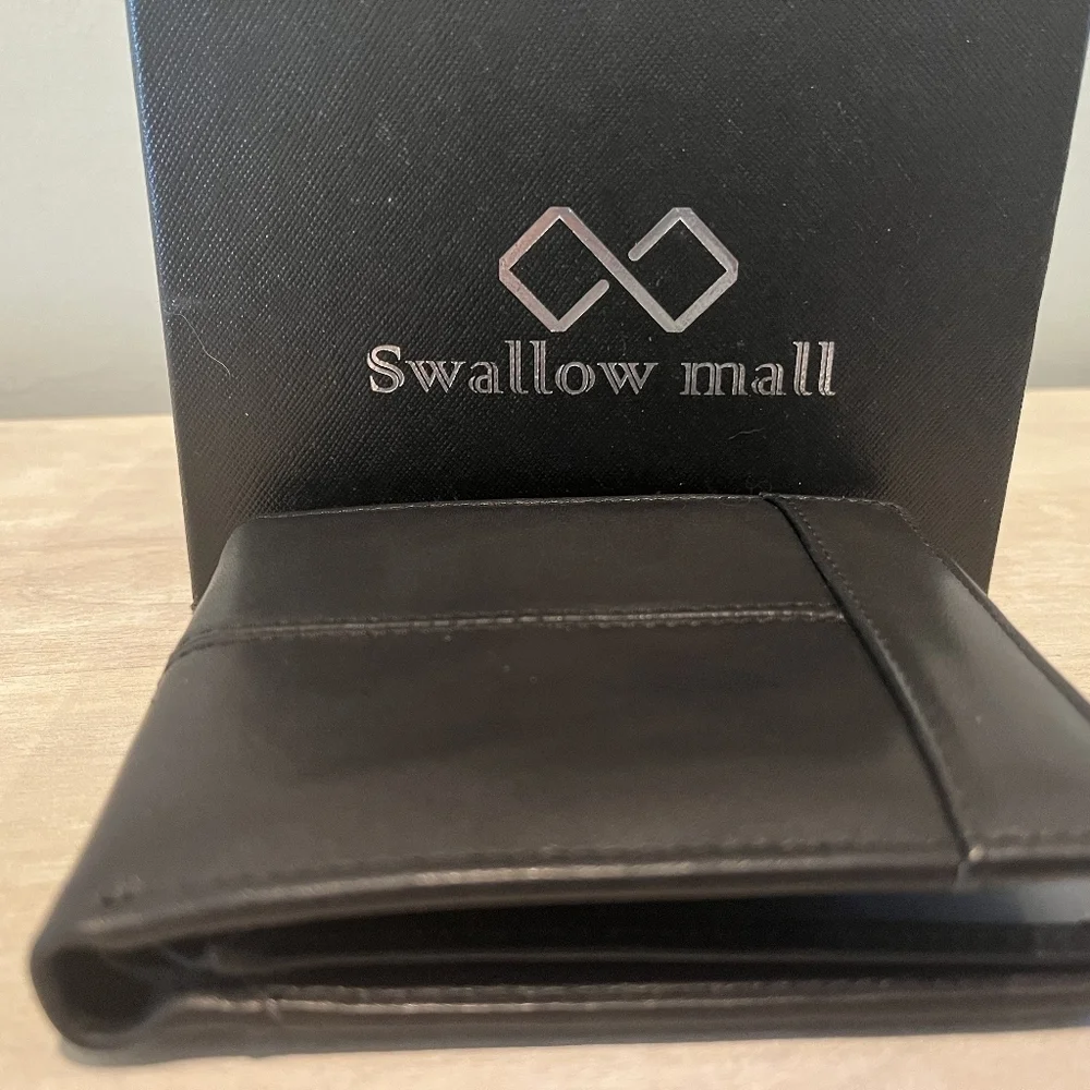 Swallow Mall Black Leather Wallet With RFID Secure Technology‎